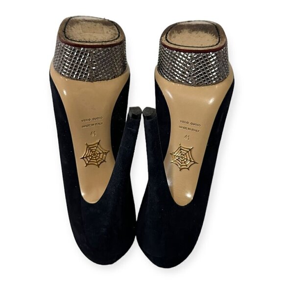 Charlotte Olympia Dolly Platform Pumps with Metal Platform, 41 EU, Navy Suede - Picture 12 of 16